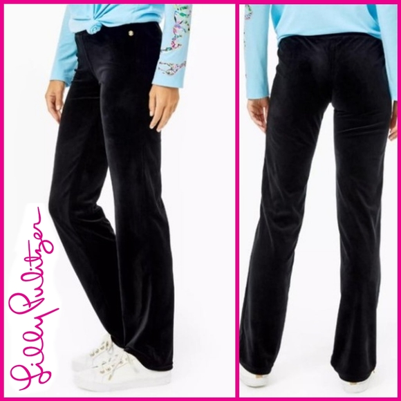 Lilly Pulitzer Pants - Lily Pulitzer Black Velour Sweatpants, Women's Large, Straight Leg, Velvet